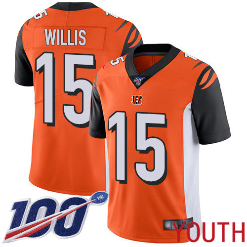 Cincinnati Bengals Limited Orange Youth Damion Willis Alternate Jersey NFL Footballl #15 100th Season Vapor Untouchable